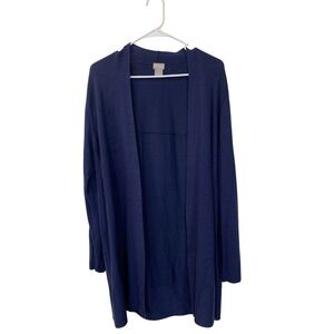 Chico's Cardigan Sweater Womens Medium Navy Open Front Ribbed Knit Lightweight